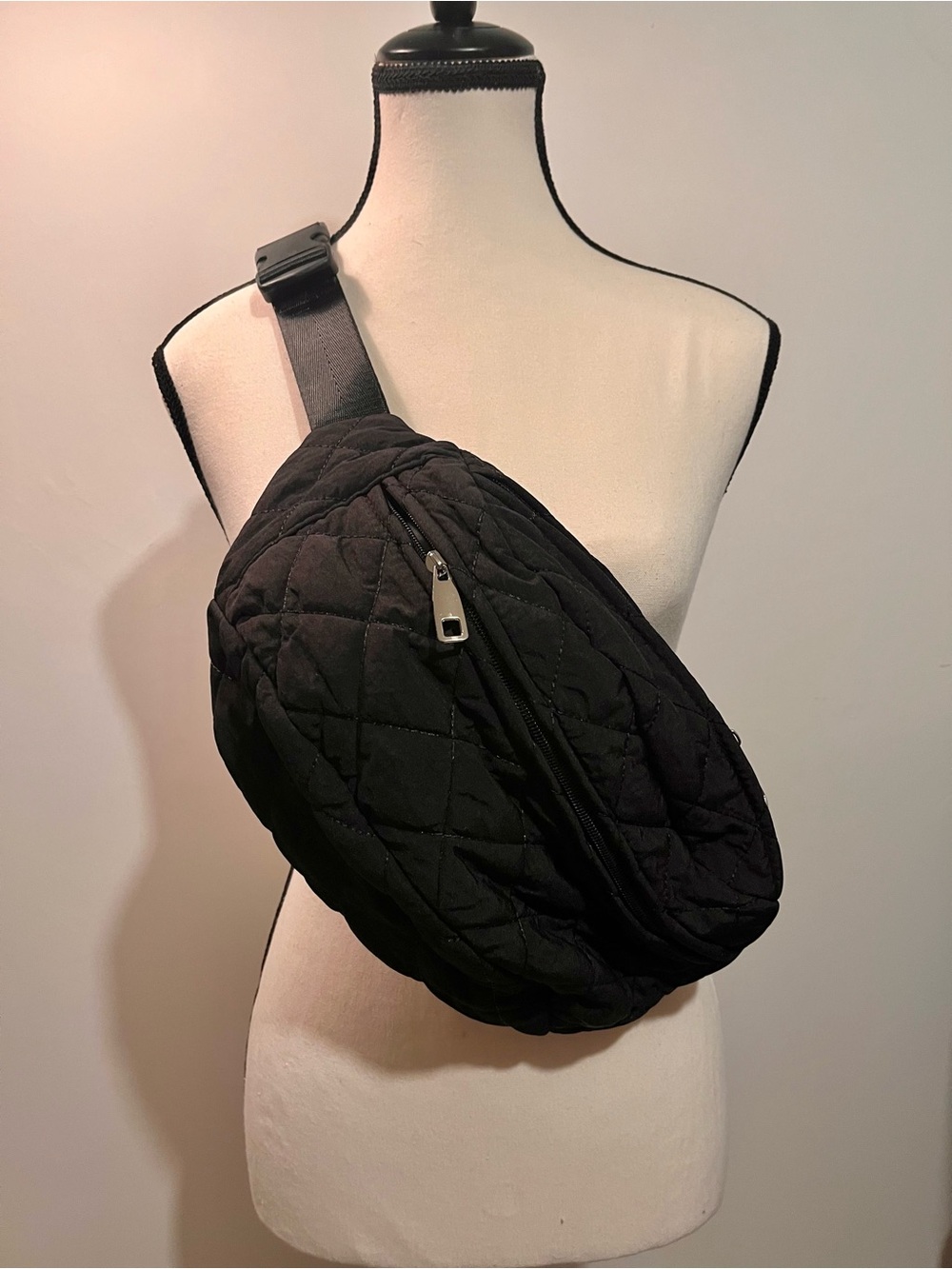 Quilted Black Unisex Sling Bag - Crossbody Waist Pack